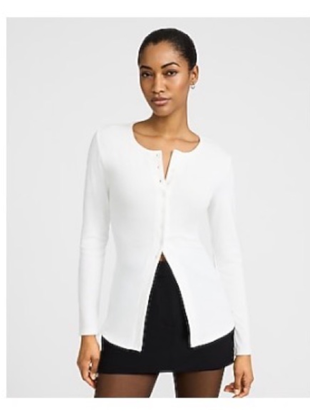 Express White Long Sleeve Split-Hem Top